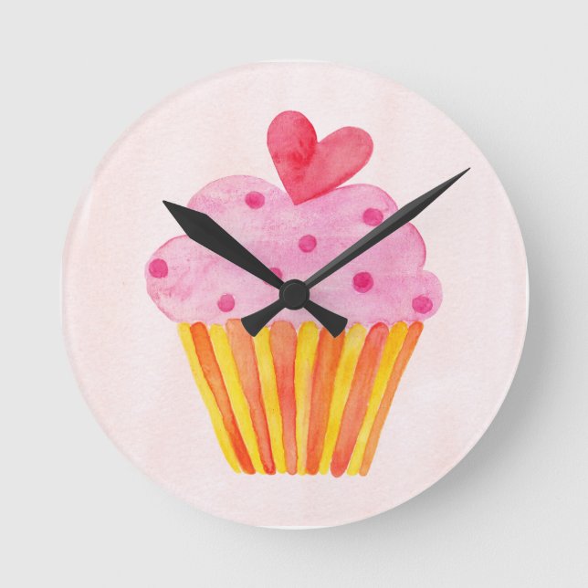 Acryl CUPCAKE Backen Vintage Küchenmauer Runde Wanduhr (Vorderseite)