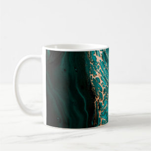 Acryl-Flüssigkeitskunst. Dunkle grüne Wellen in ab Kaffeetasse