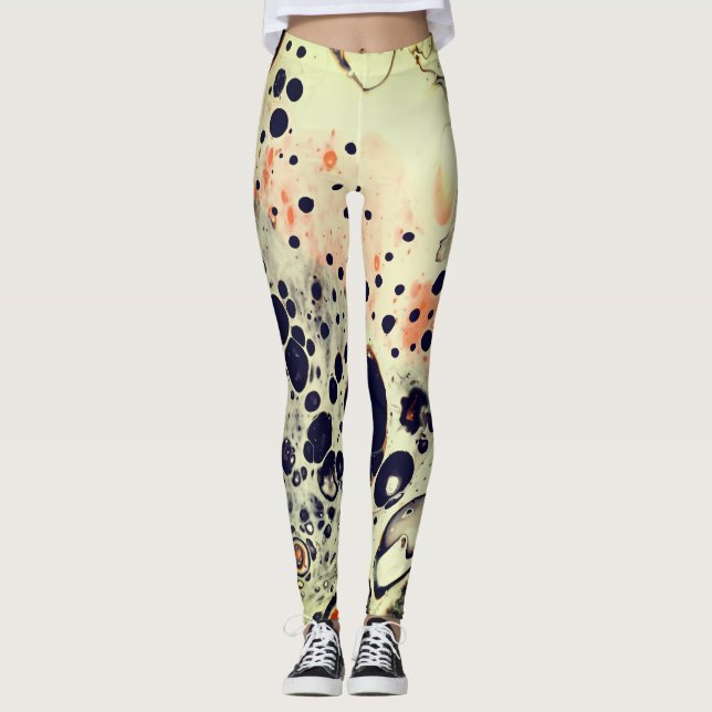 ACRYL GIESSEN WEISSE ORANGE ZELLEN-ABSTRAKTE LEGGINGS (Vorderseite)