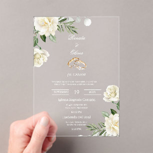 Acryl-Grünweiß-Rosenhochzeit Acryleinladungen