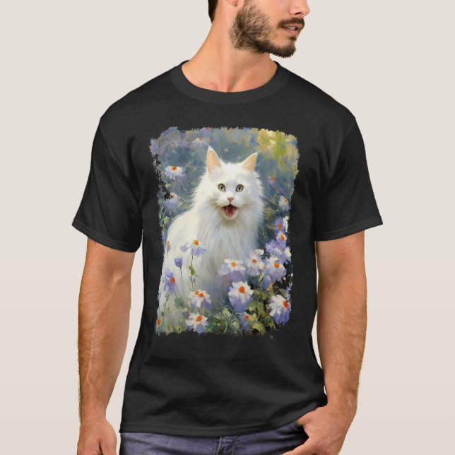 Acryl-Kunst weiße Katze T-Shirt (Vorderseite)