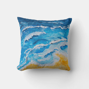 Acryl-Meer- und Strandmalerei auf Zeichenständer w Kissen