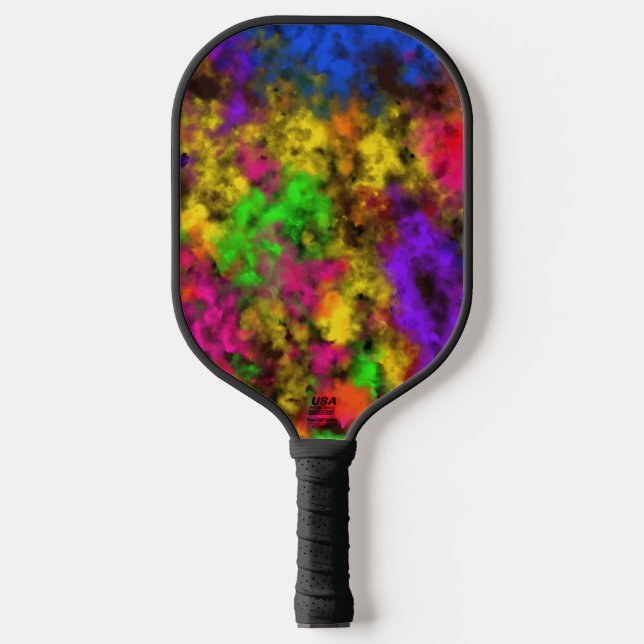 Acryl Neonfarben Farbklecks Spritzer Abstract Pickleball Schläger (Vorderseite)