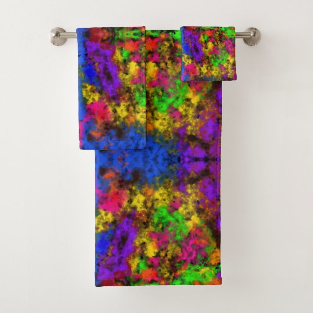 Acryl-Neonfarben-Farbspritzer-Splash-Abstrakt Badhandtuch Set (Insitu)