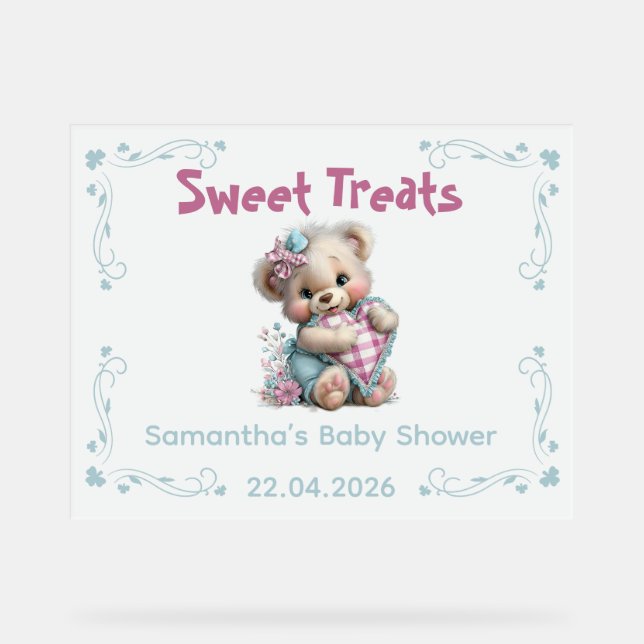 Acryl-Schild Süße Leckereien Teddybär-Baby-Party  Acrylschild (Vorderseite)