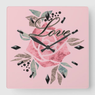 Acryl-Wanduhr Romantisches Mosaik texturiert rosa Quadratische Wanduhr