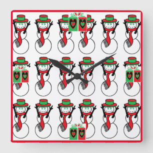 Acryl-Weihnachtswanduhr mit Schneemännern Quadratische Wanduhr