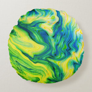 Acrylfarbe, blau, grün, gelb / rundes kissen