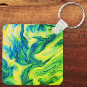 Acrylfarbe, blau, grün, gelb / schlüsselanhänger