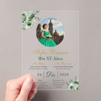 Acrylgrünes elegantes Kleid Quinceañera-Einladung Acryleinladungen