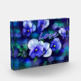 Acrylic Block Art Blue Stiefmütterchen "Liebe" Blu