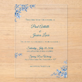 Acrylic Blue and White Floral Wedding Invitation Acryleinladungen