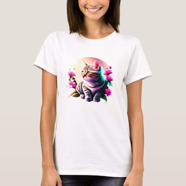 Acrylic Blume Niedlich Cat T - Shirt (Vorderseite)