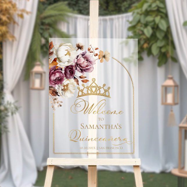 Acrylic Burgundy Fall Quinceanera Begrüßungszeiche Acrylschild (Von Creator hochgeladen)