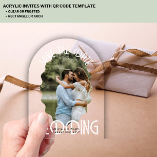 ACRYLIC-Foto Rett Datum Moderner, eleganter weißer Acryleinladungen