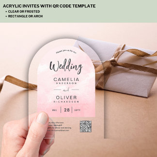 ACRYLIC HEIRAT Rosa Ombre Grau QR Code RSVP Acryleinladungen