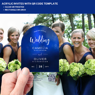 ACRYLIC HOCHZEIT Deep Ombre Blau QR Code RSVP Acryleinladungen
