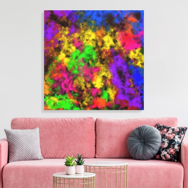 Acrylic Neon Colors Paint Splatter Splash Abstract Leinwanddruck (Insitu (Wohnzimmer))