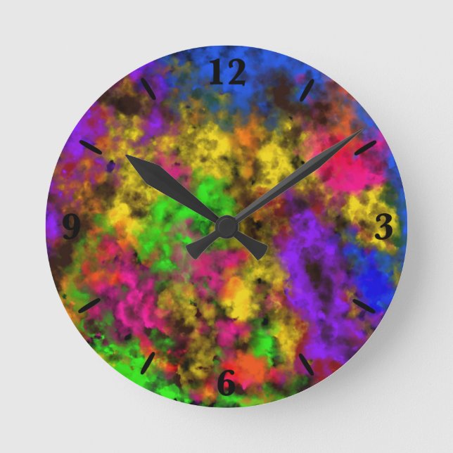 Acrylic Neon Colors Paint Splatter Splash Abstract Runde Wanduhr (Vorderseite)