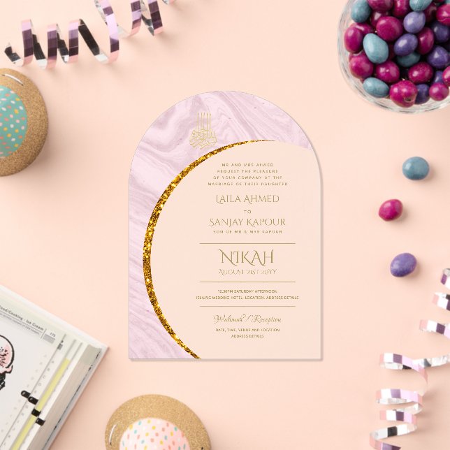 ACRYLIC NIKAH WALIMA Gold Text Elegant Islamisch Acryleinladungen (Insitu (Feier))