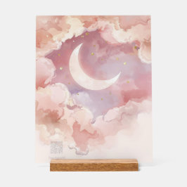 Acrylic Nursery Sign Pink Cloud & Moon Watercolor Acrylschild