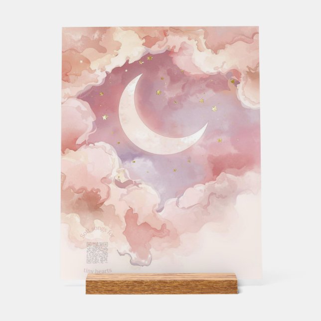 Acrylic Nursery Sign Pink Cloud & Moon Watercolor Acrylschild (Vorderseite)
