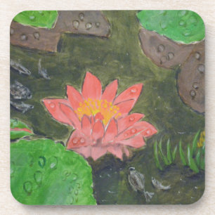 Acrylic on canvas, pink water lily flower getränkeuntersetzer