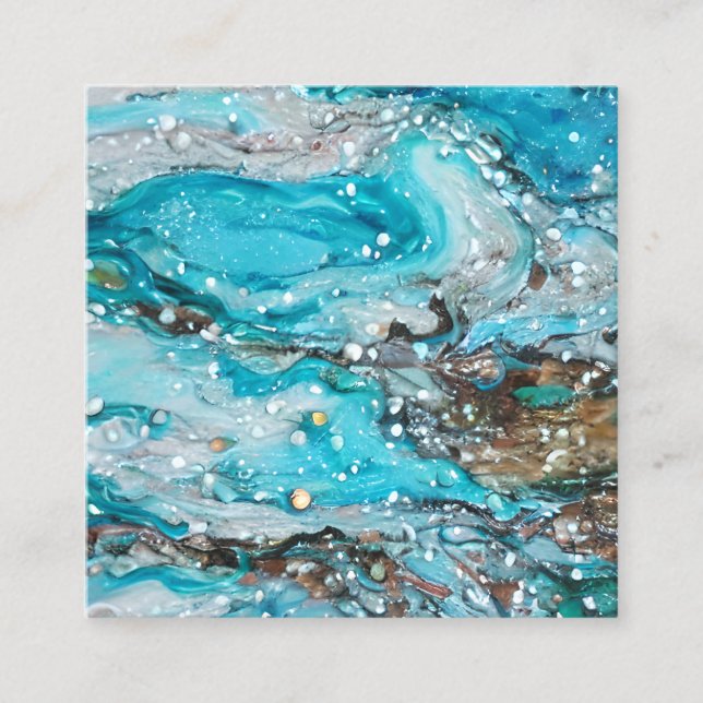 Acrylic Paint Pour Style Ocean Scene Quadratische Visitenkarte (Vorderseite)