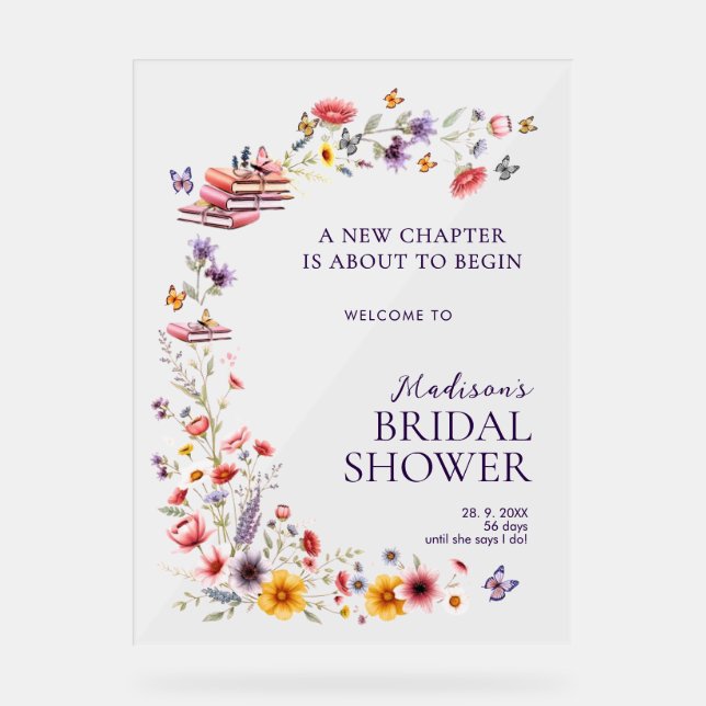  Acrylic Poppy & Lavender Bridal Shower Welcome  Acrylschild (Vorderseite)