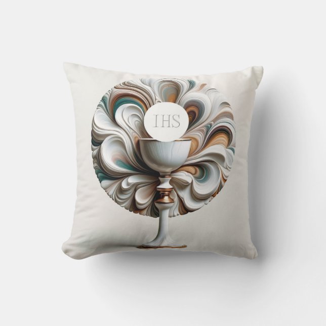 Acrylic Pour Style Communitation Host and Chalice Kissen (Vorderseite)