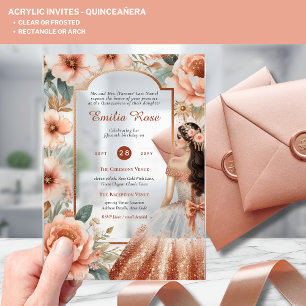 ACRYLIC Quinceanera Rose Gold Rosa Kleid Tiara Acryleinladungen