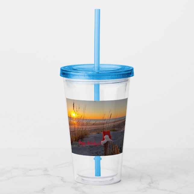 Acrylic Tumbler with Holiday beach theme Foto Acryltrinkbecher (Vorderseite)