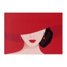 Acrylic Wall Art-Woman in Red Hat, Moderne Kunst