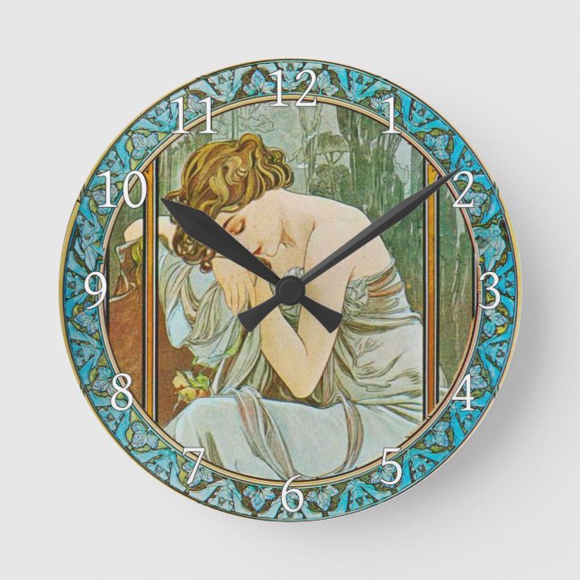 Acrylic Wall Clock Art Nouveau Alphonse Mucha 22 Runde Wanduhr (Vorderseite)