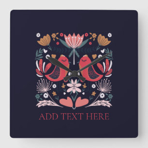 ACRYLIC WALL CLOCK : ROTE BOHO VÖGEL QUADRATISCHE WANDUHR