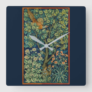 ACRYLIC WALLCLOCK : WILLIAM MORRIS : PHEASANT QUADRATISCHE WANDUHR
