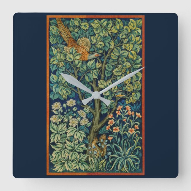 ACRYLIC WALLCLOCK: WILLIAM MORRIS : PHEASANT QUADRATISCHE WANDUHR (Vorderseite)