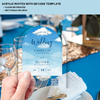 ACRYLIC WEDD Clouds Sky BLUE Green QR Code UAWG Acryleinladungen
