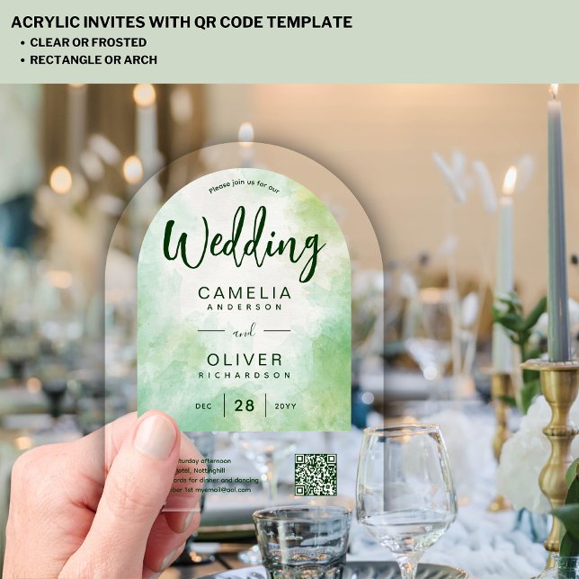 ACRYLIC WEDD Künstlerischer Green QR Code UAWG-Web Acryleinladungen (Von Creator hochgeladen)