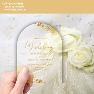 ACRYLIC Wedding Gold Spitzen Text elegant löschen Acryleinladungen
