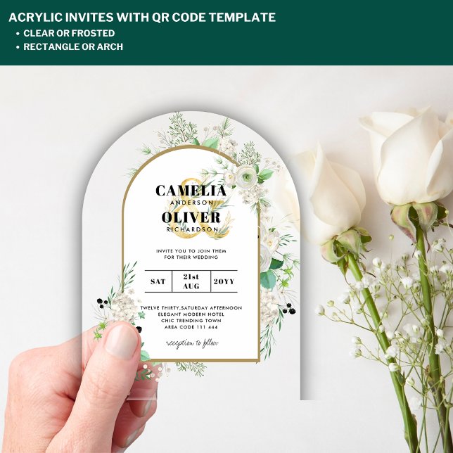 ACRYLIC Wedding lädt Boho White Roses Rustikal ein Acryleinladungen (Von Creator hochgeladen)