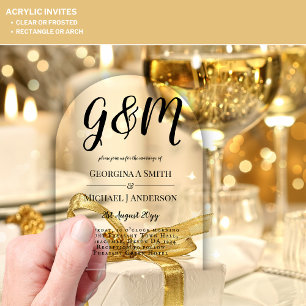 ACRYLIC Wedding lädt den BLACK TEXT Fett Initialen Acryleinladungen