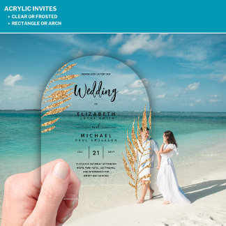 ACRYLIC Wedding lädt Tropical Gold Leaf Beach ein Acryleinladungen