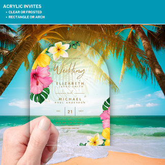 ACRYLIC Wedding lädt Tropical Gold Leaf Beach ein Acryleinladungen