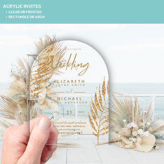 ACRYLIC Wedding lädt Tropical Gold Leaf Beach ein Acryleinladungen