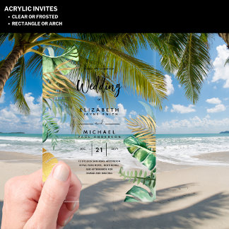 ACRYLIC Wedding lädt Tropical Gold Leaf Beach ein Acryleinladungen