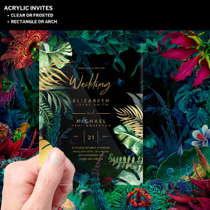 ACRYLIC Wedding lädt Tropical Gold Leaf Beach ein Acryleinladungen