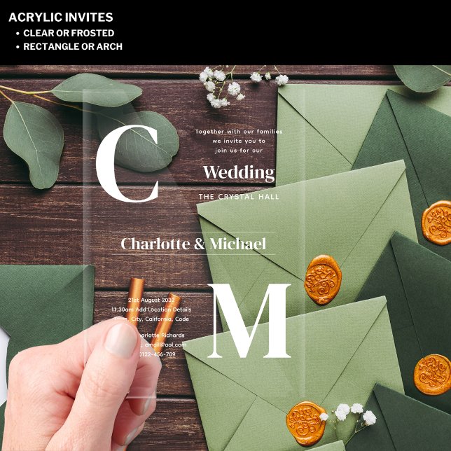 ACRYLIC Wedding lädt WHITE TEXT Fett Initialen ein Acryleinladungen (Von Creator hochgeladen)