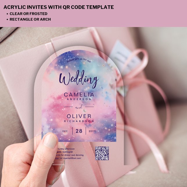 ACRYLIC WEDDING Starry Night Pink Blue QRCode UAWG Acryleinladungen (Von Creator hochgeladen)