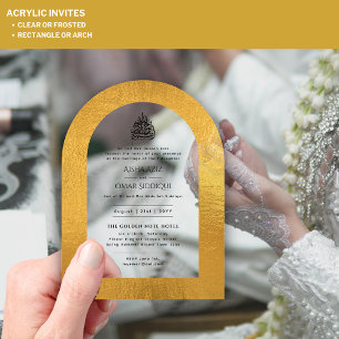ACRYLISCHE NIKAH WALIMA EINLADUNG Gold Elegant Isl